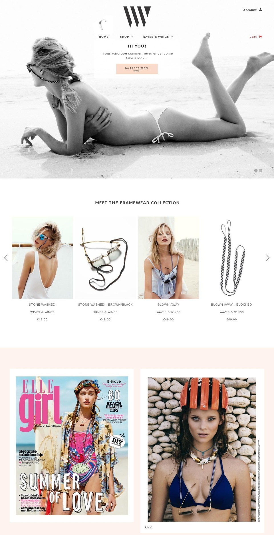 wavesandwings.com shopify website screenshot