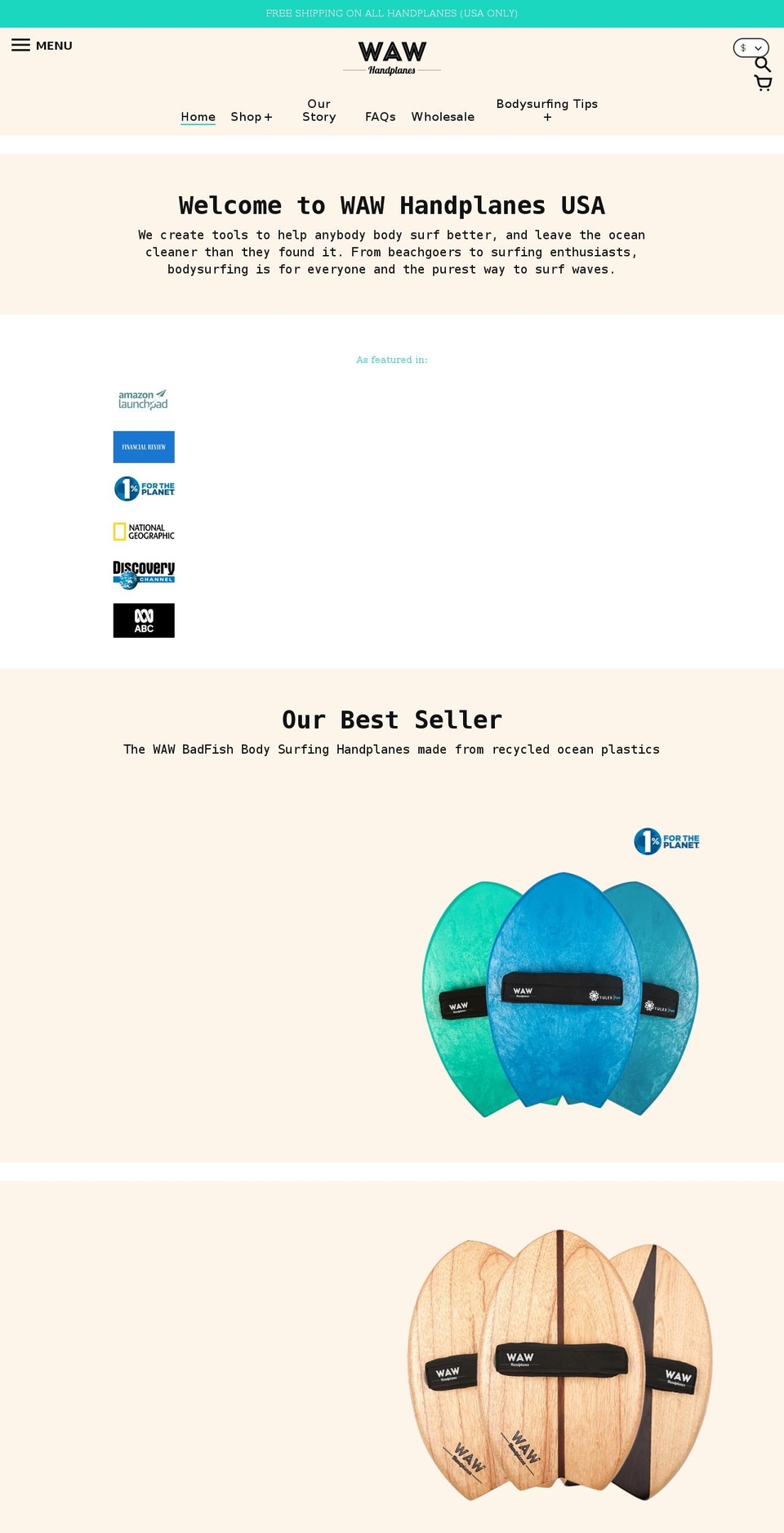wawhandplanes.com shopify website screenshot
