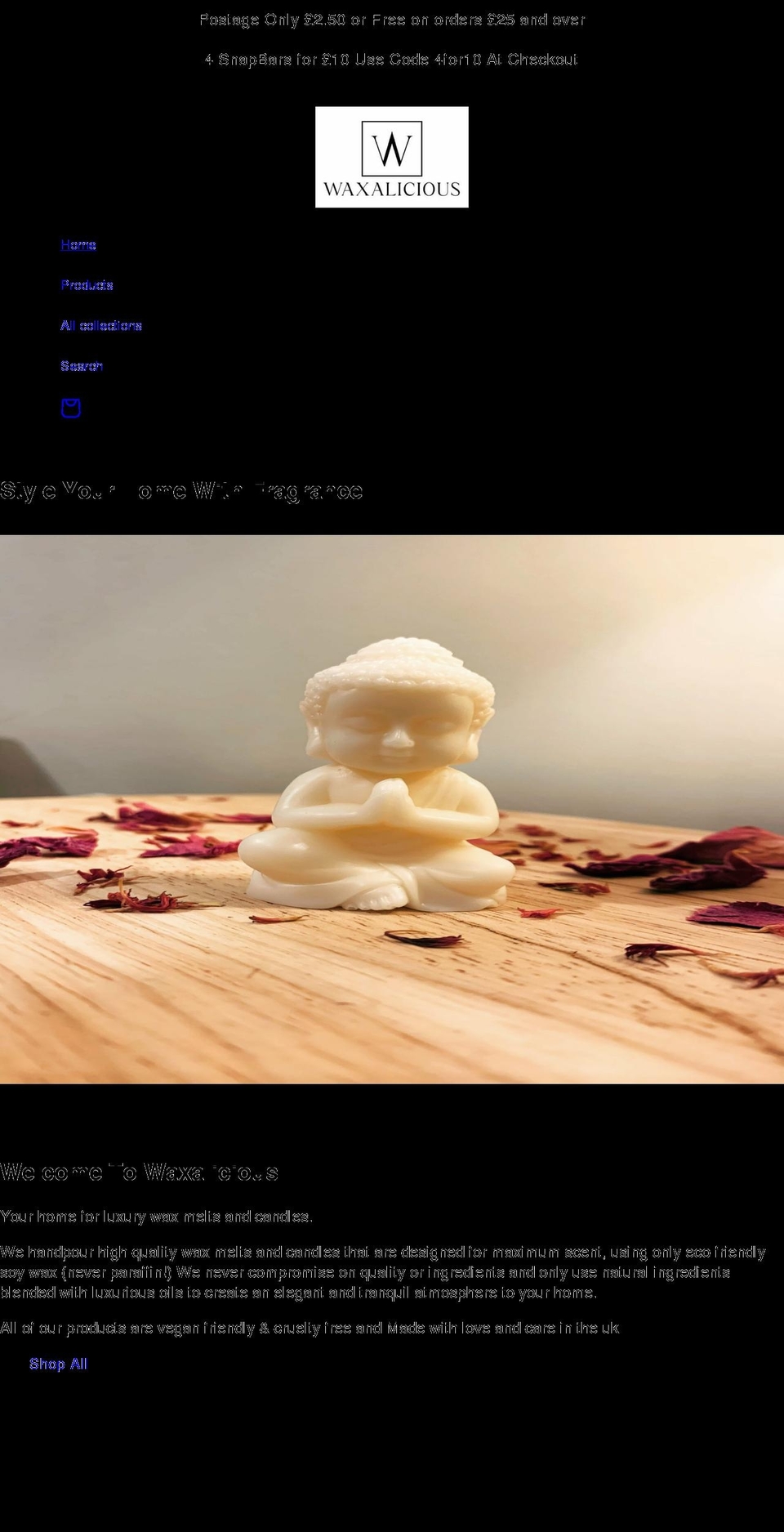 waxalicious.co.uk shopify website screenshot