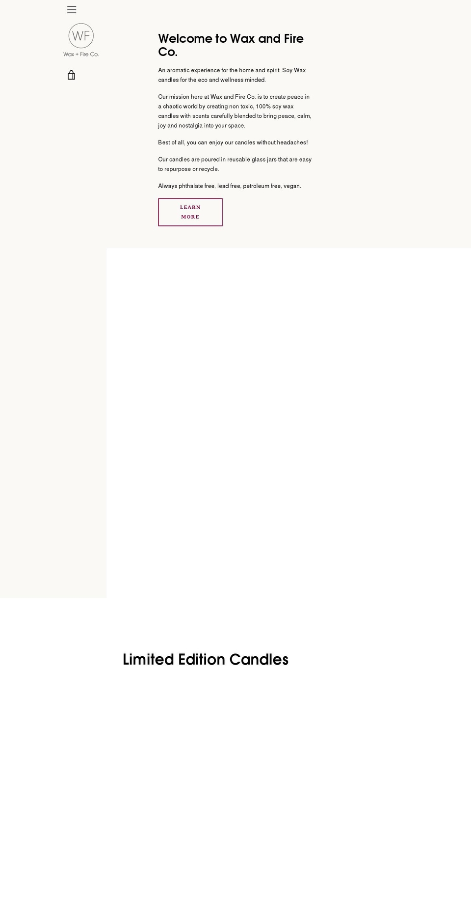 waxandfireco.com shopify website screenshot