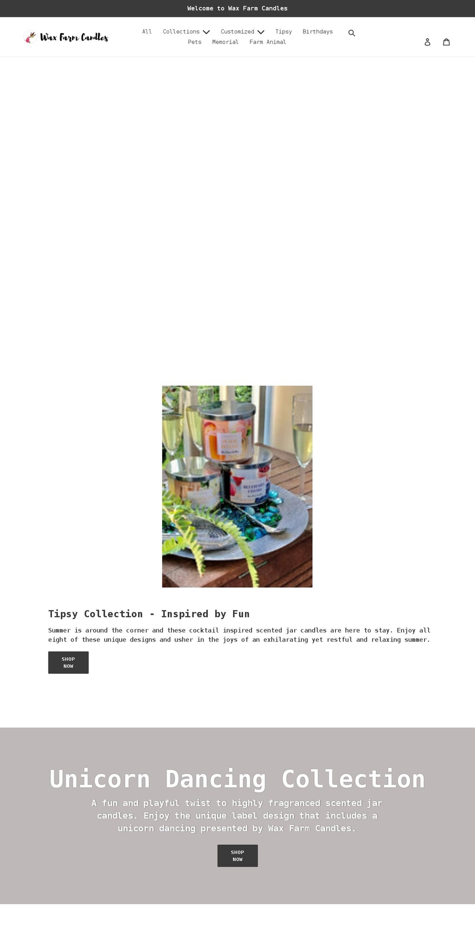 waxfarmcandles.com shopify website screenshot