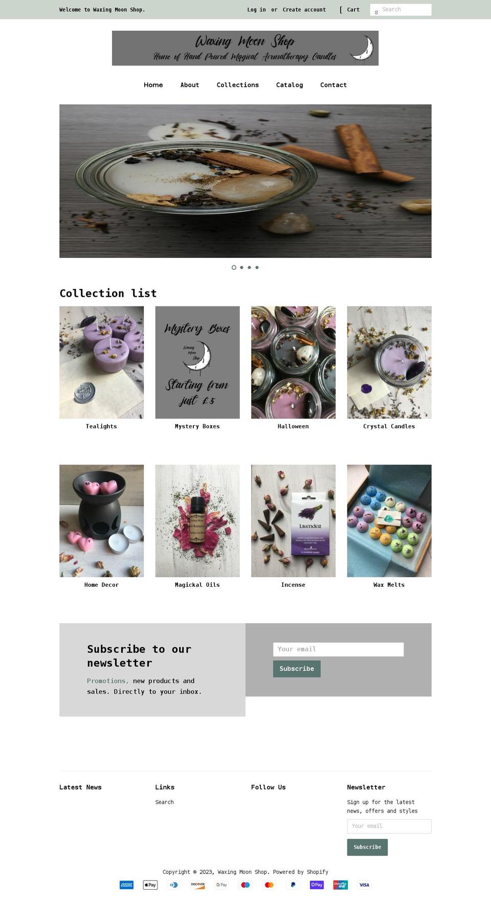 waxingmoonshop.com shopify website screenshot