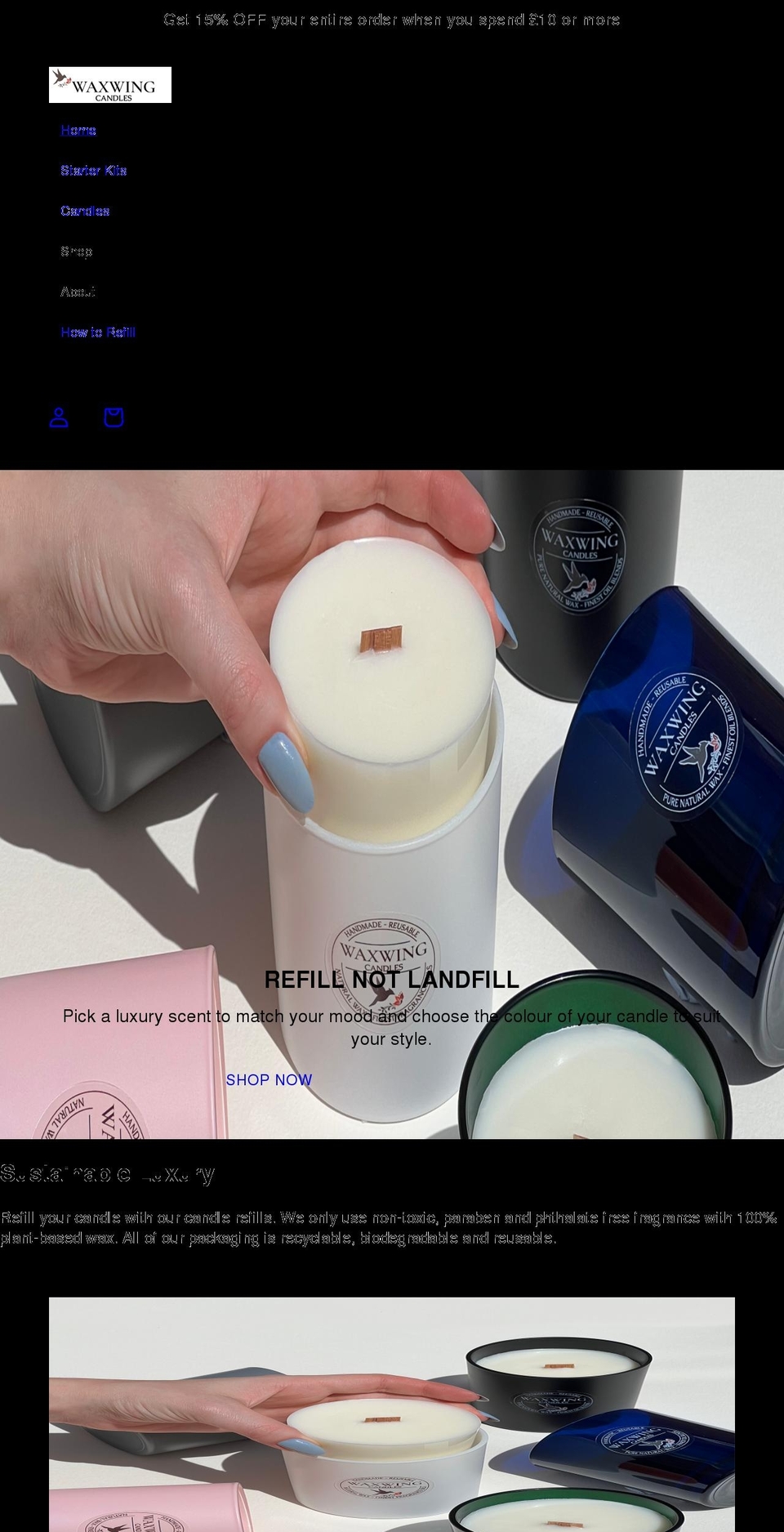 waxwingcandles.co.uk shopify website screenshot