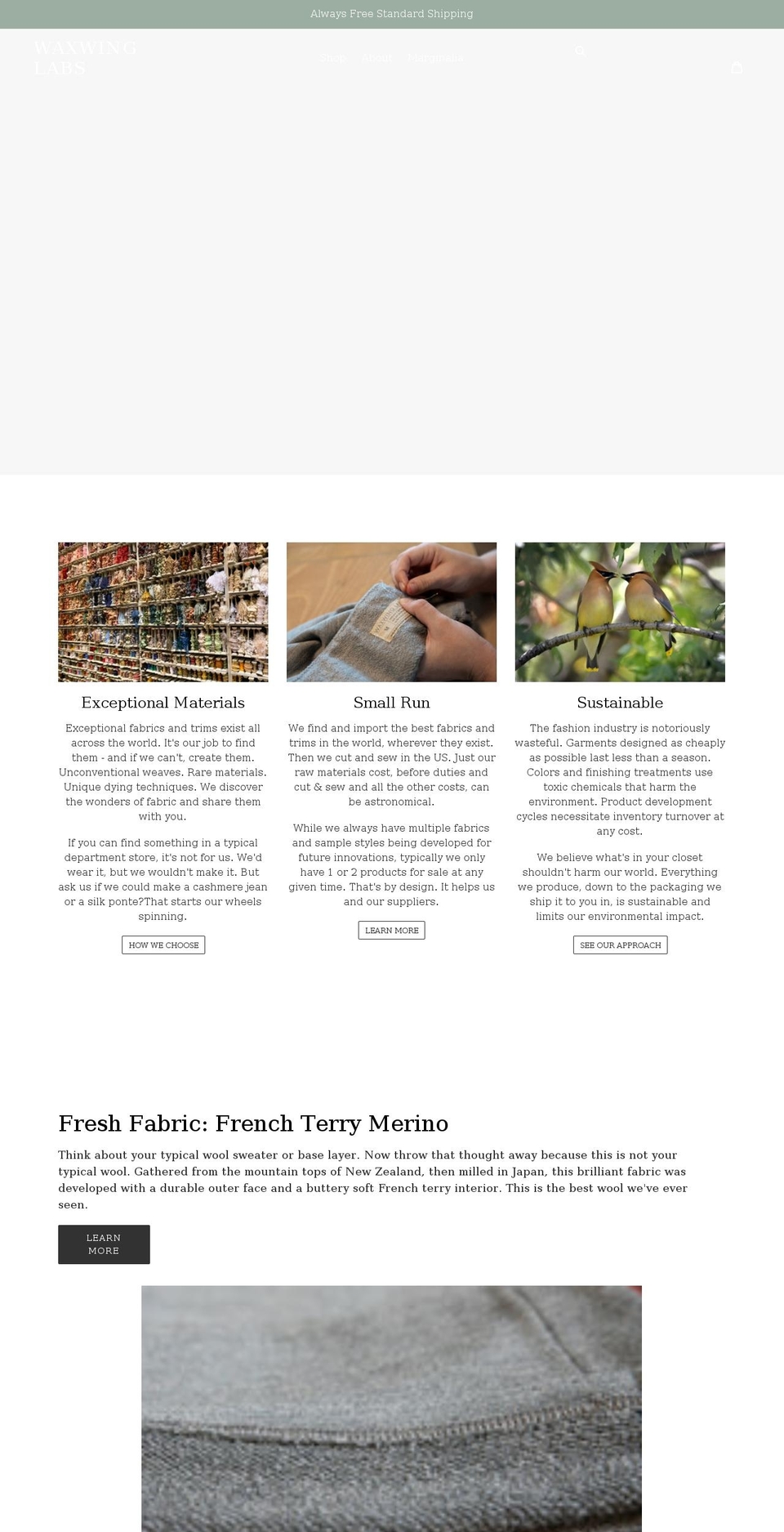 waxwinglabs.com shopify website screenshot