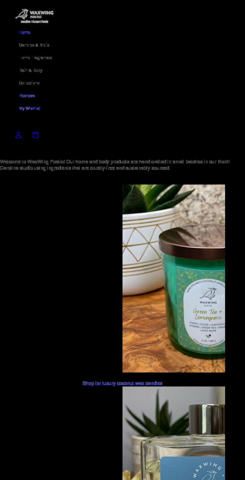 waxwingpoetic.com shopify website screenshot