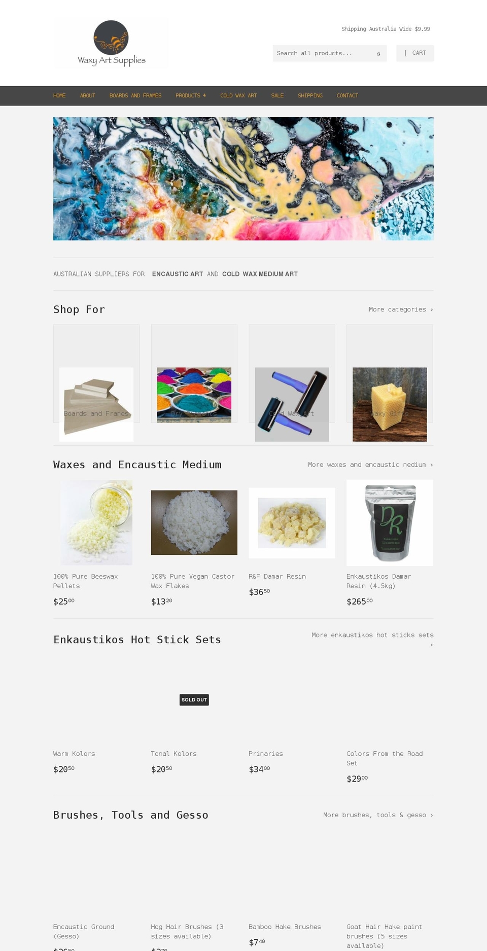 waxyartsupplies.com.au shopify website screenshot