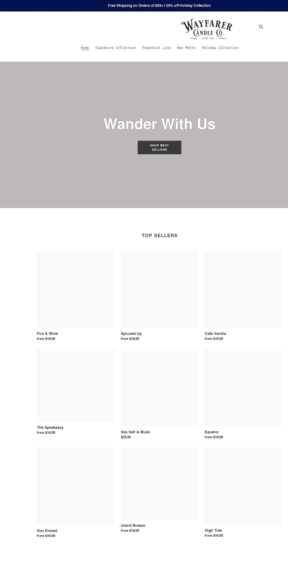 wayfarercandlecompany.com shopify website screenshot