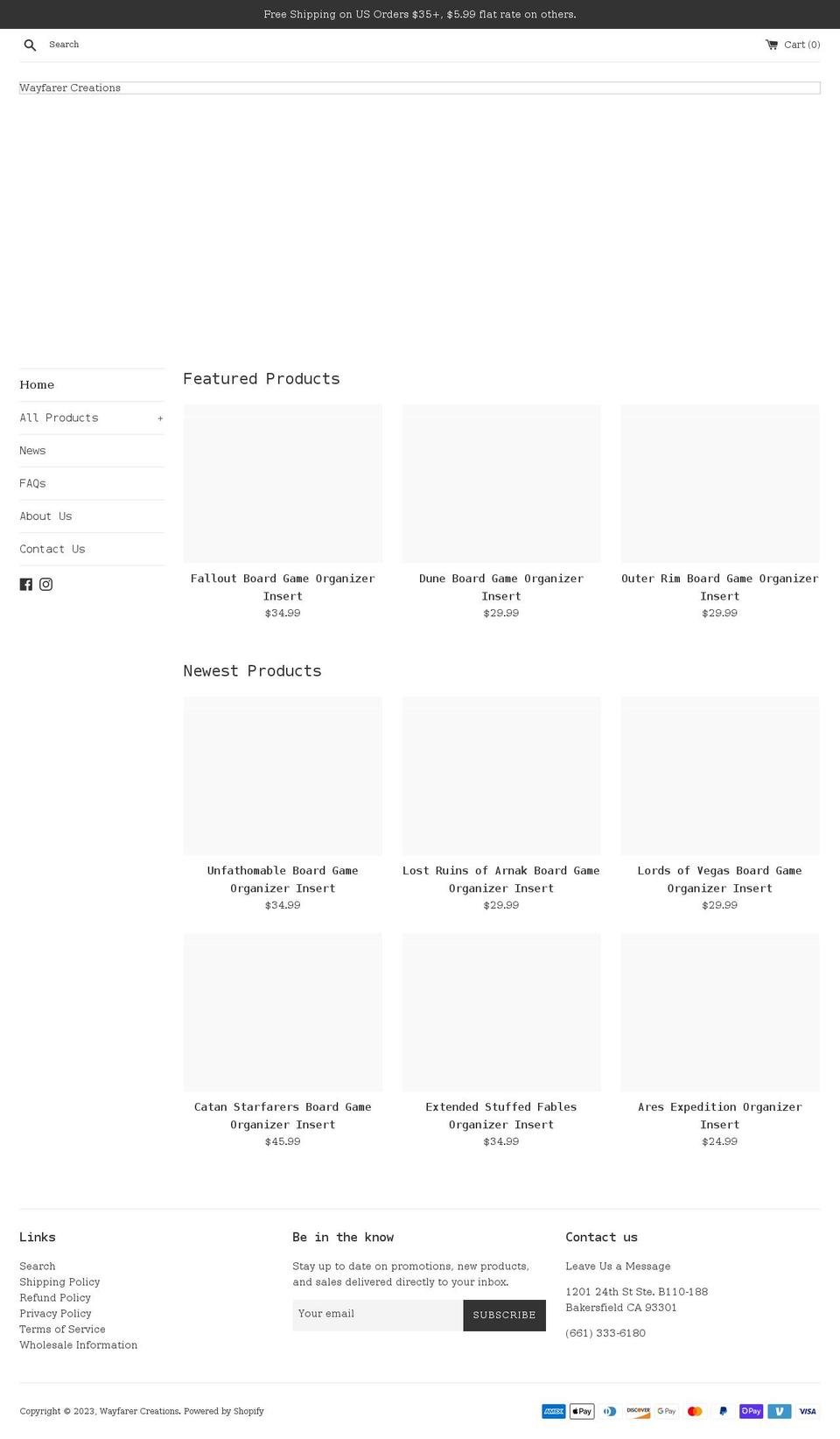 wayfarercreations.com shopify website screenshot