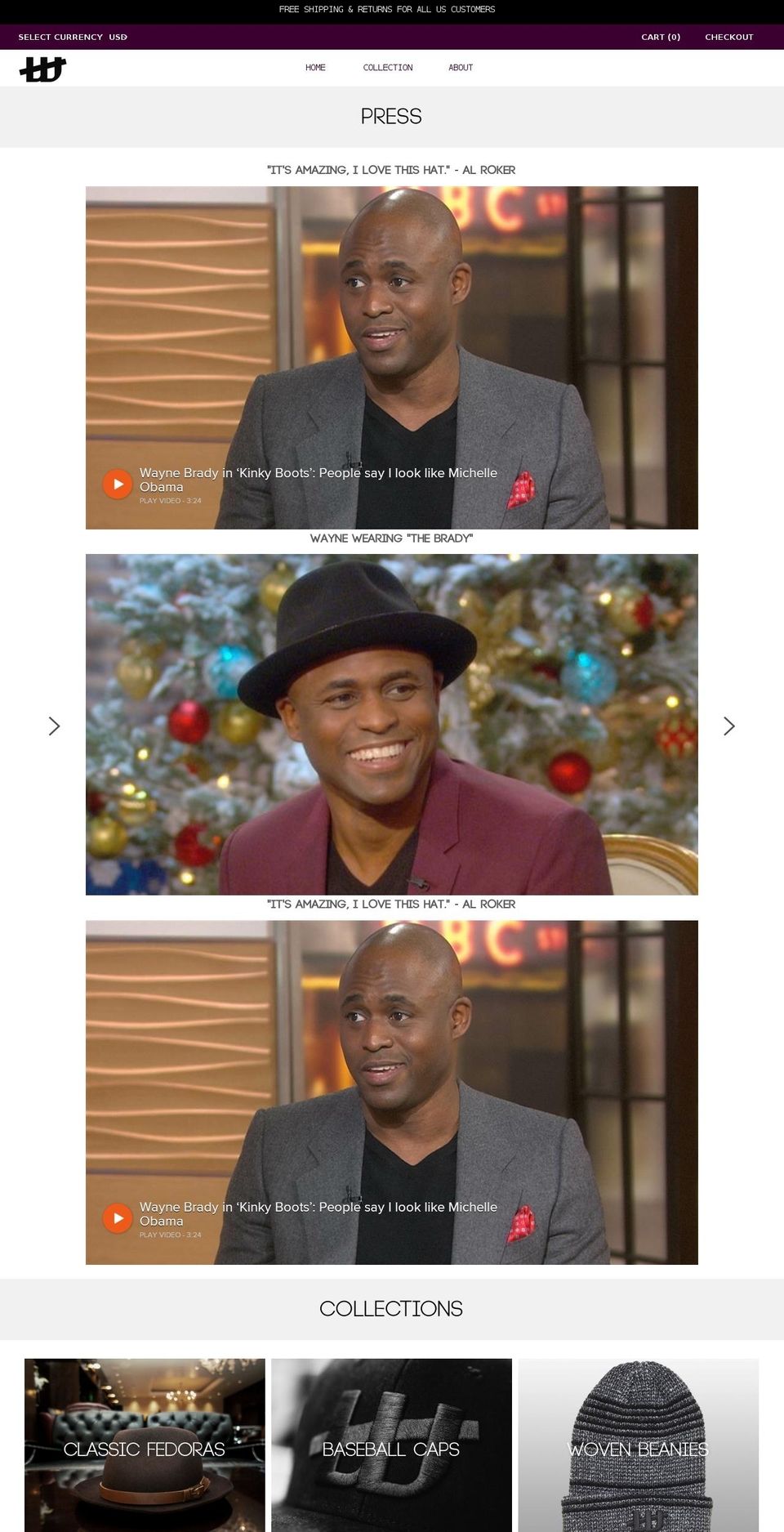 waynebradyhats.com shopify website screenshot