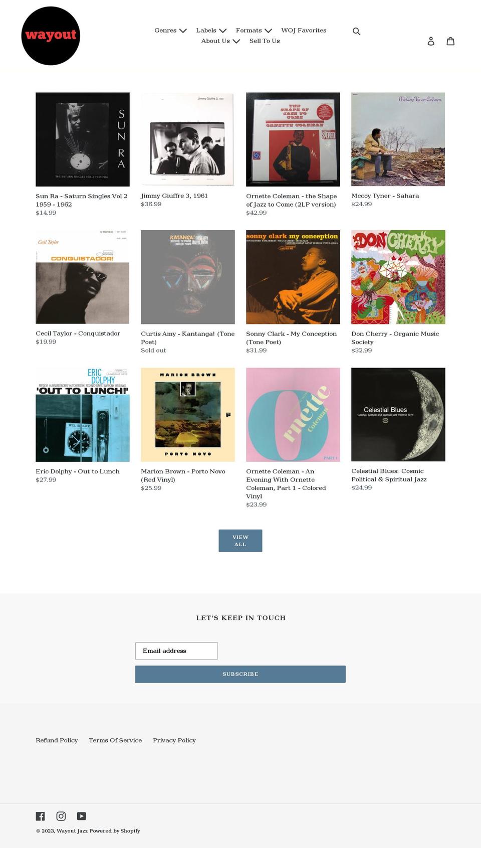 wayoutjazz.com shopify website screenshot