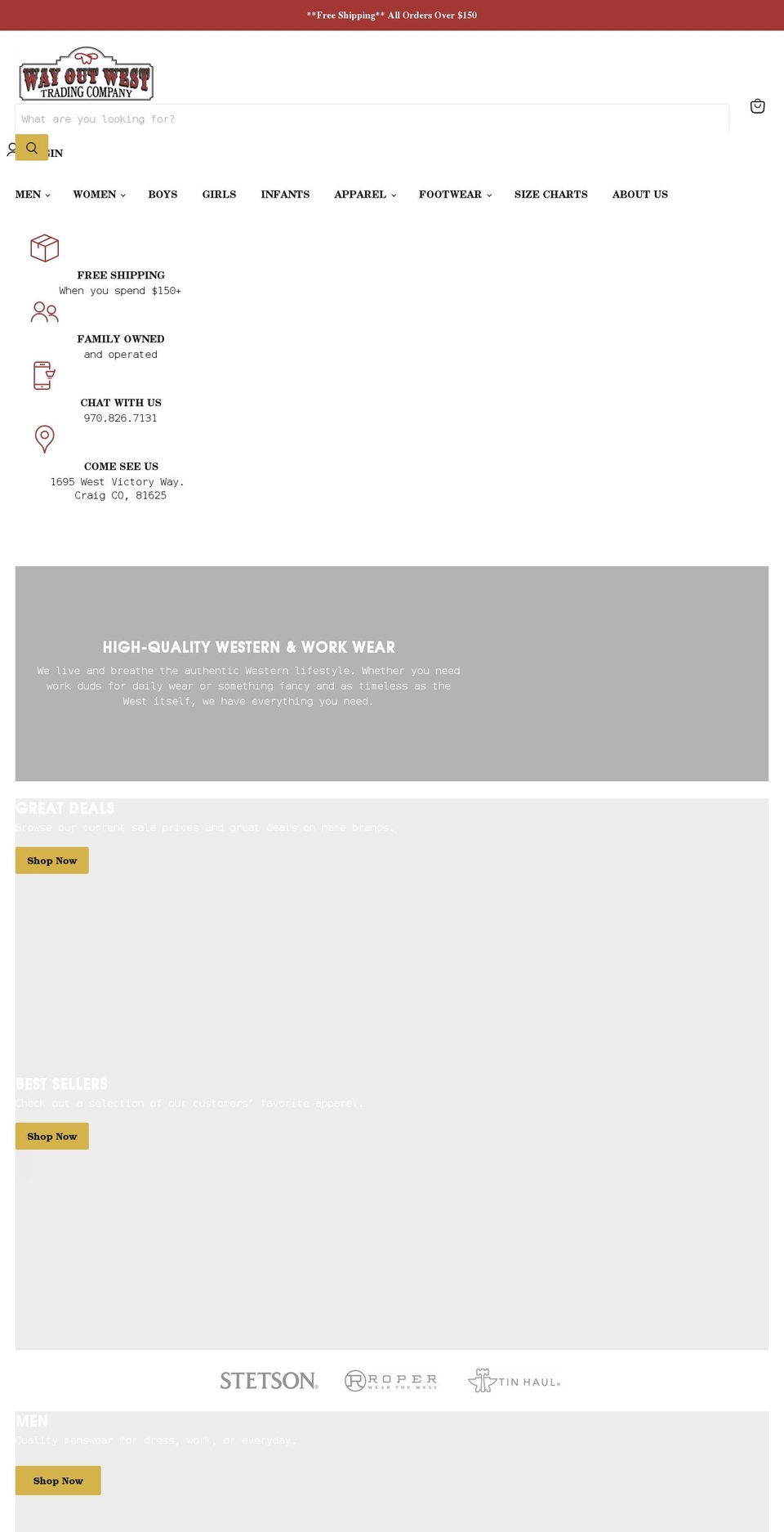 wayoutwesttrading.com shopify website screenshot