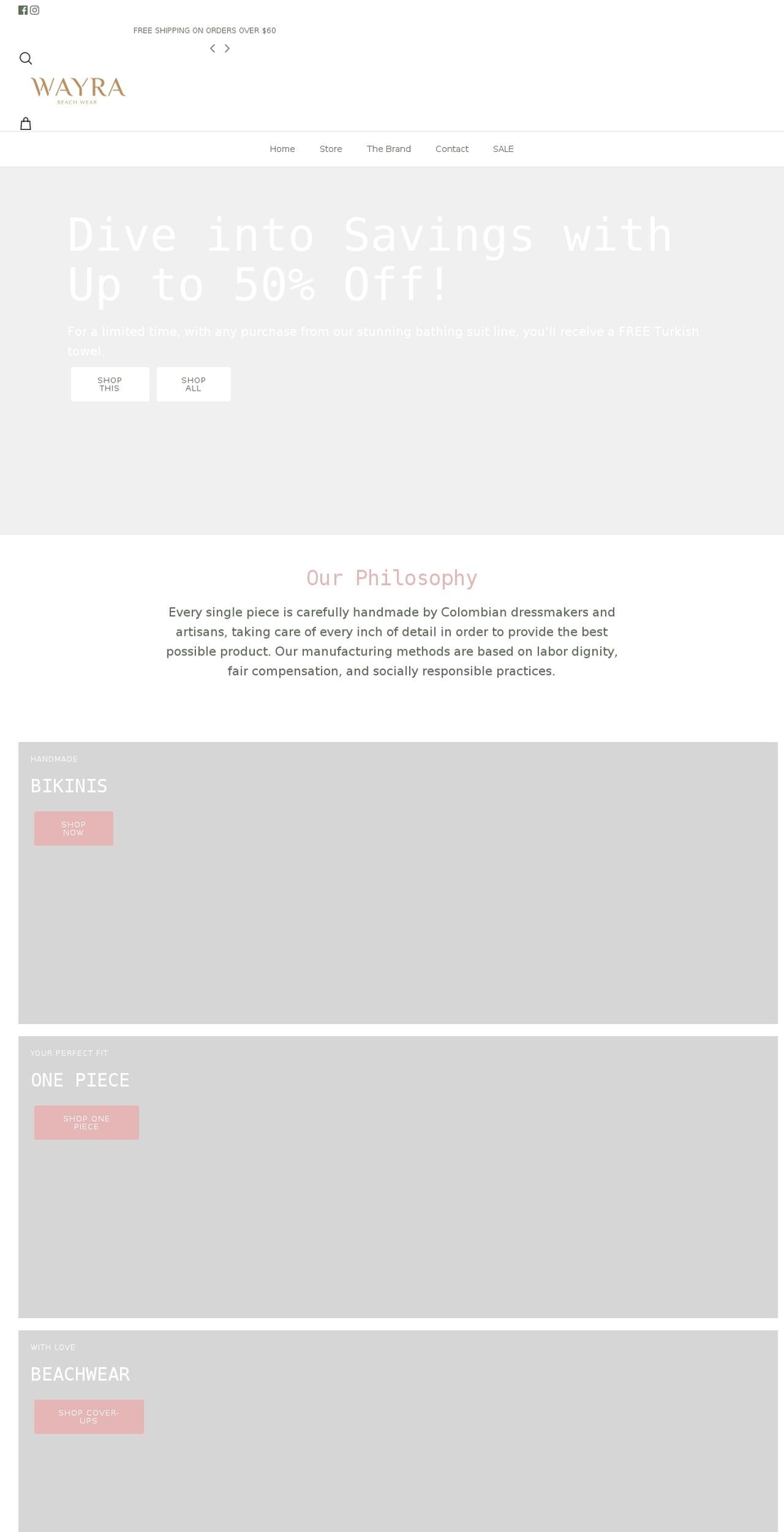 wayrabeachwear.com shopify website screenshot