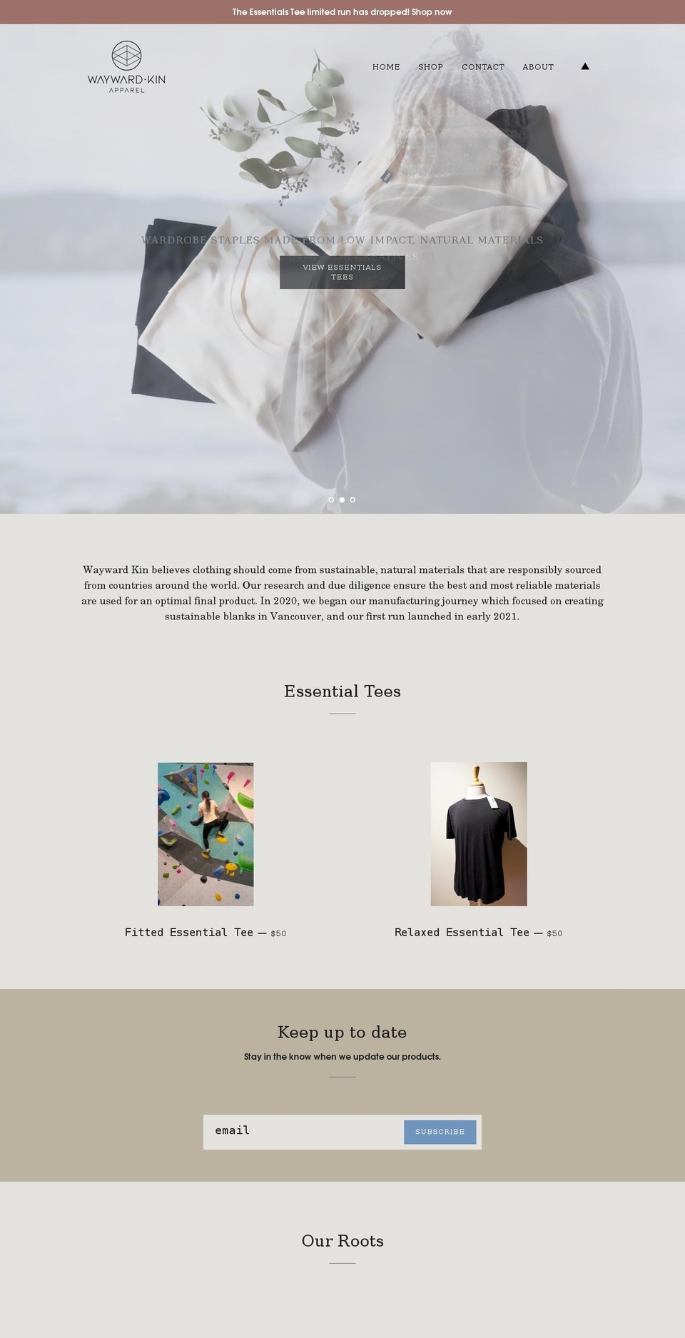 waywardkin.ca shopify website screenshot