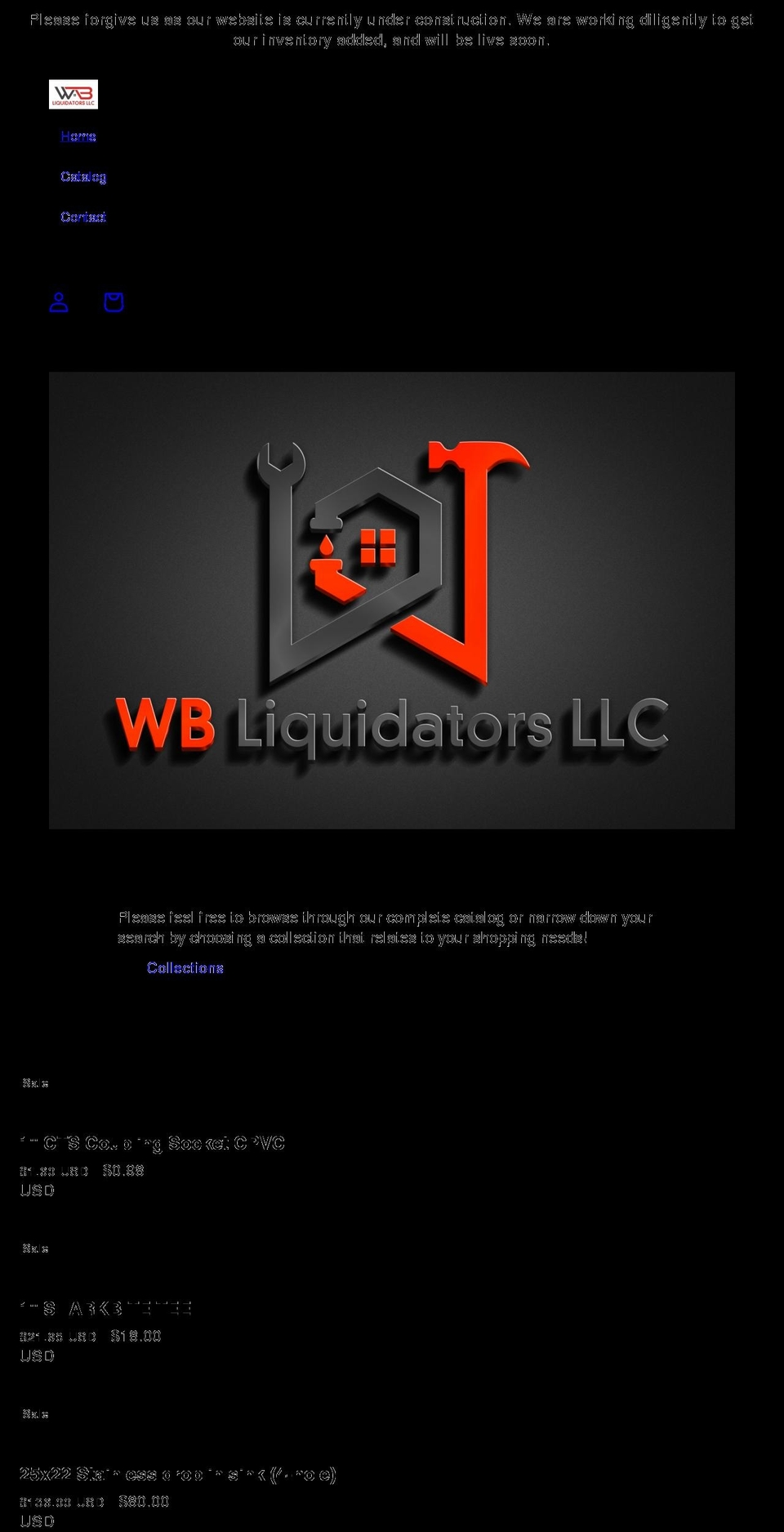 wbliquidators.com shopify website screenshot