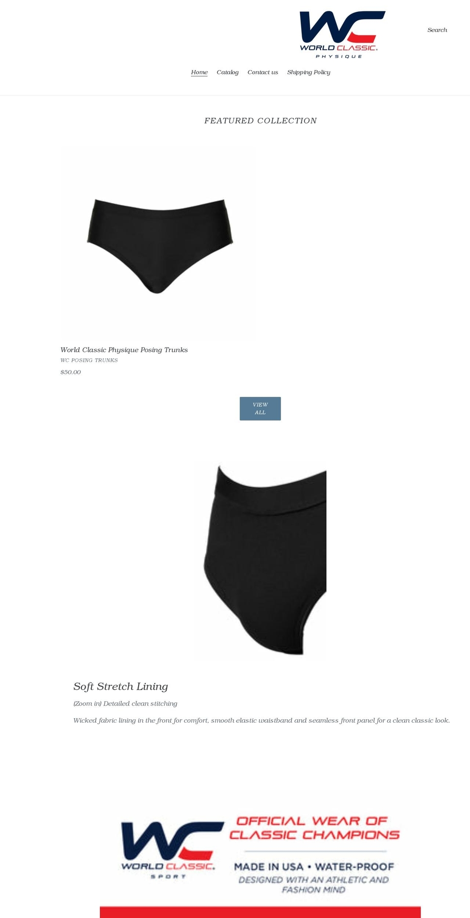 wcposingtrunks.com shopify website screenshot