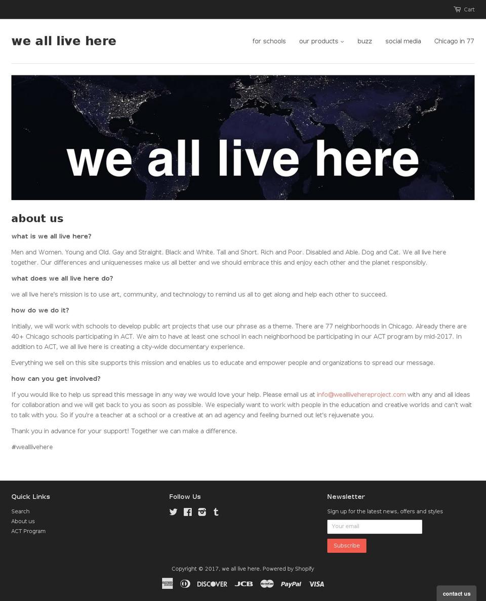 wealllivehereproject.com shopify website screenshot
