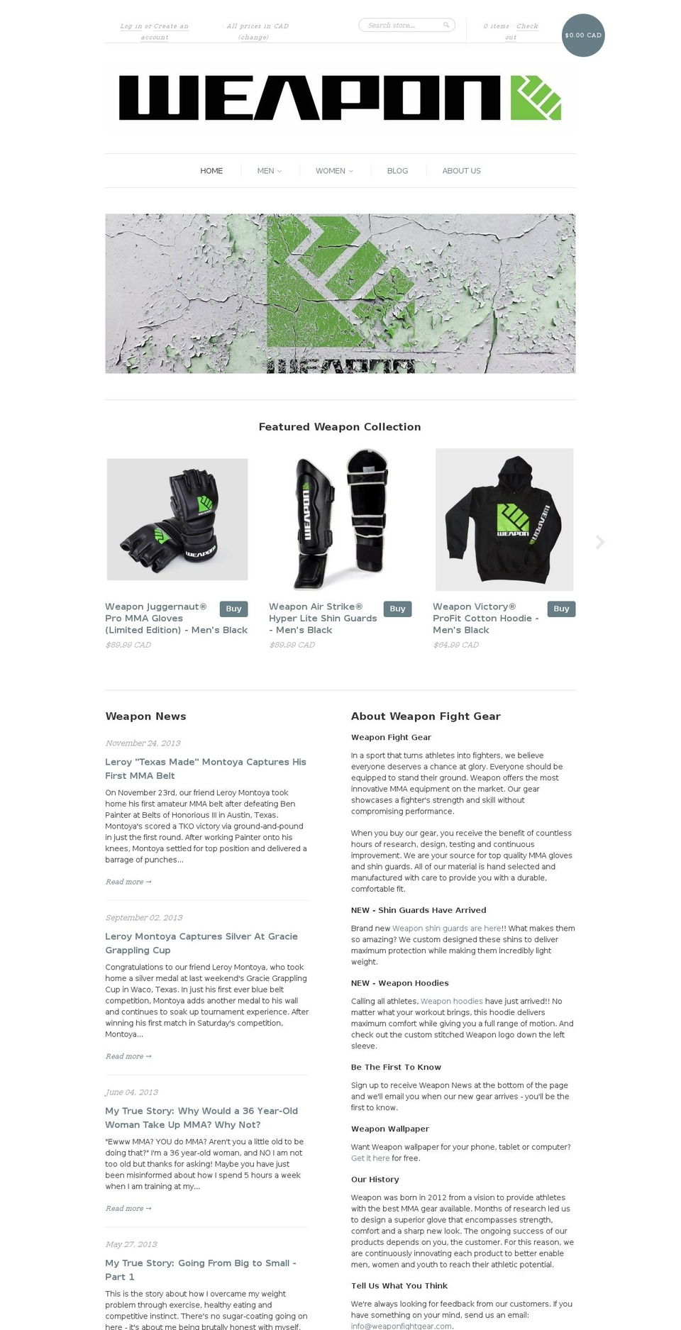 weaponfightgear.co shopify website screenshot