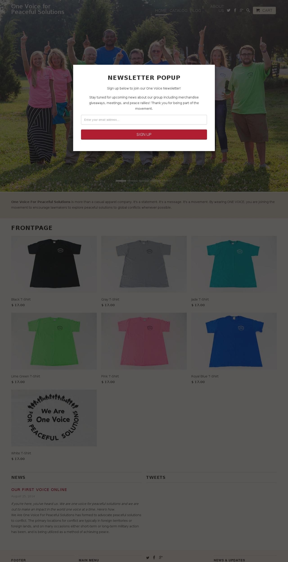 weareonevoiceforpeacefulsolutions.com shopify website screenshot