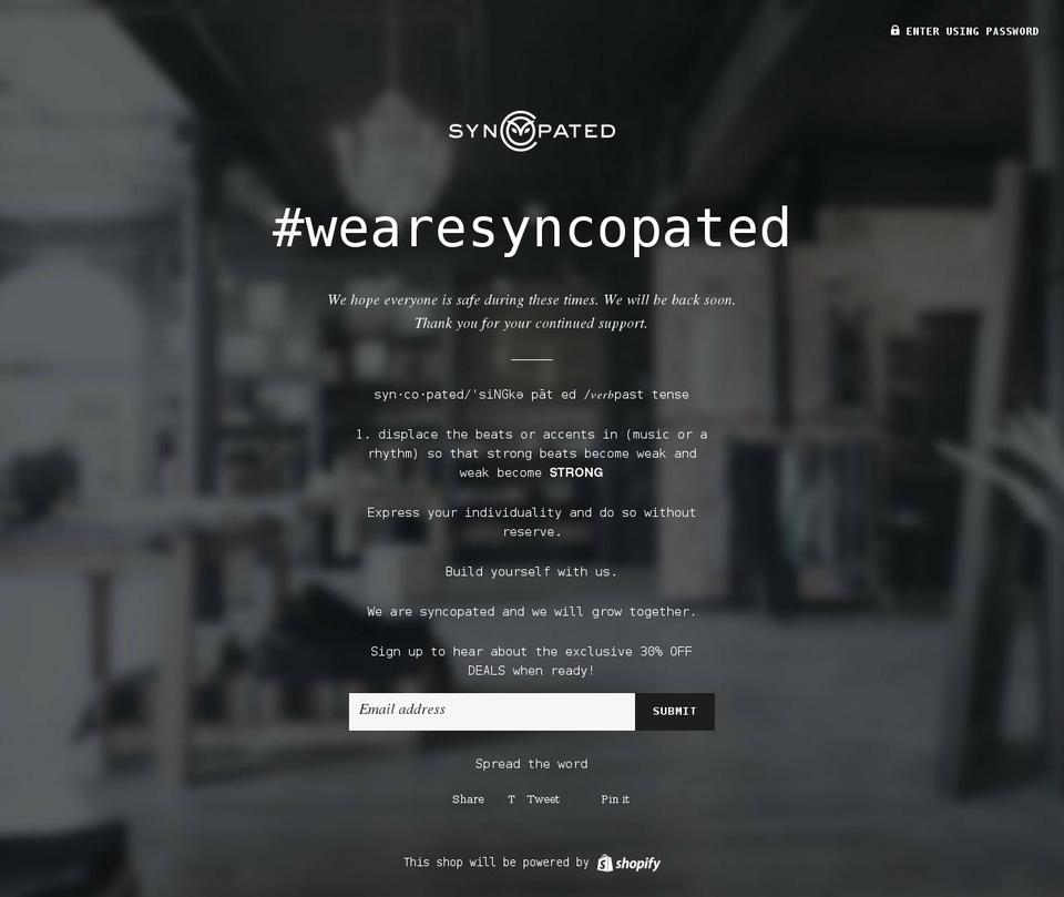 wearesyncopated.com shopify website screenshot