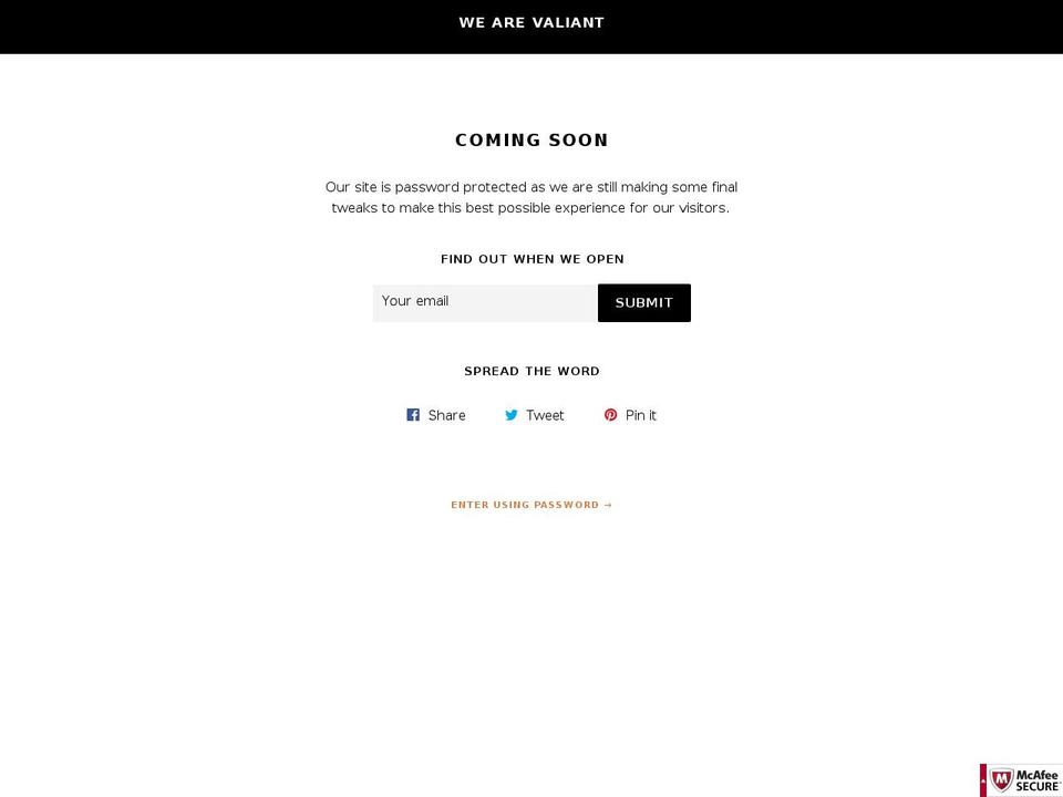 wearevaliant.com shopify website screenshot