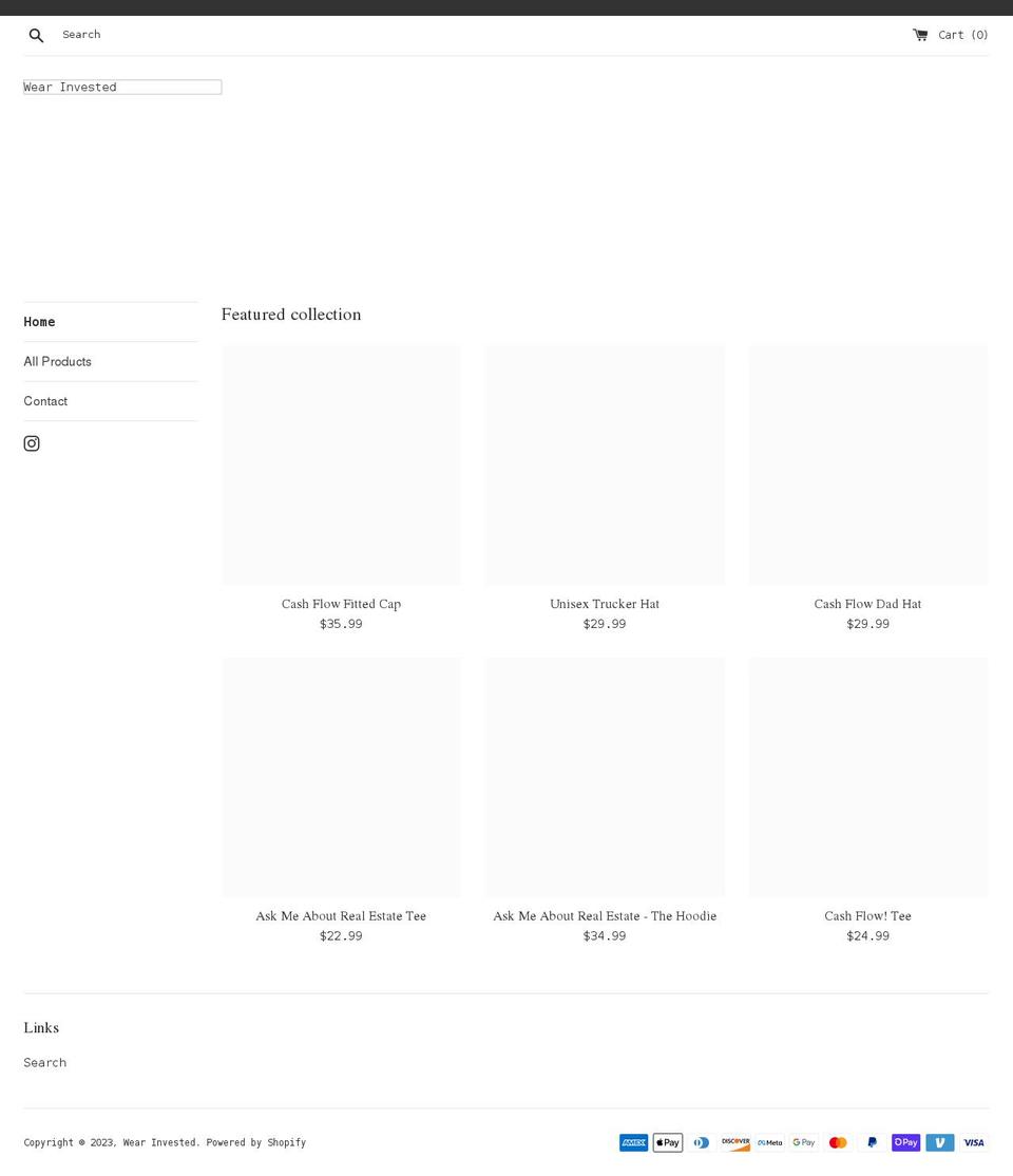 wearinvested.com shopify website screenshot