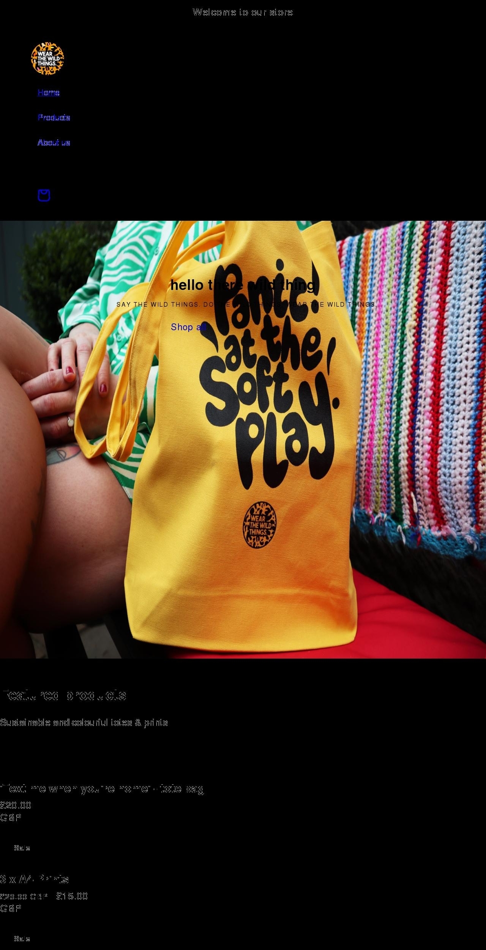 wearthewildthings.com shopify website screenshot