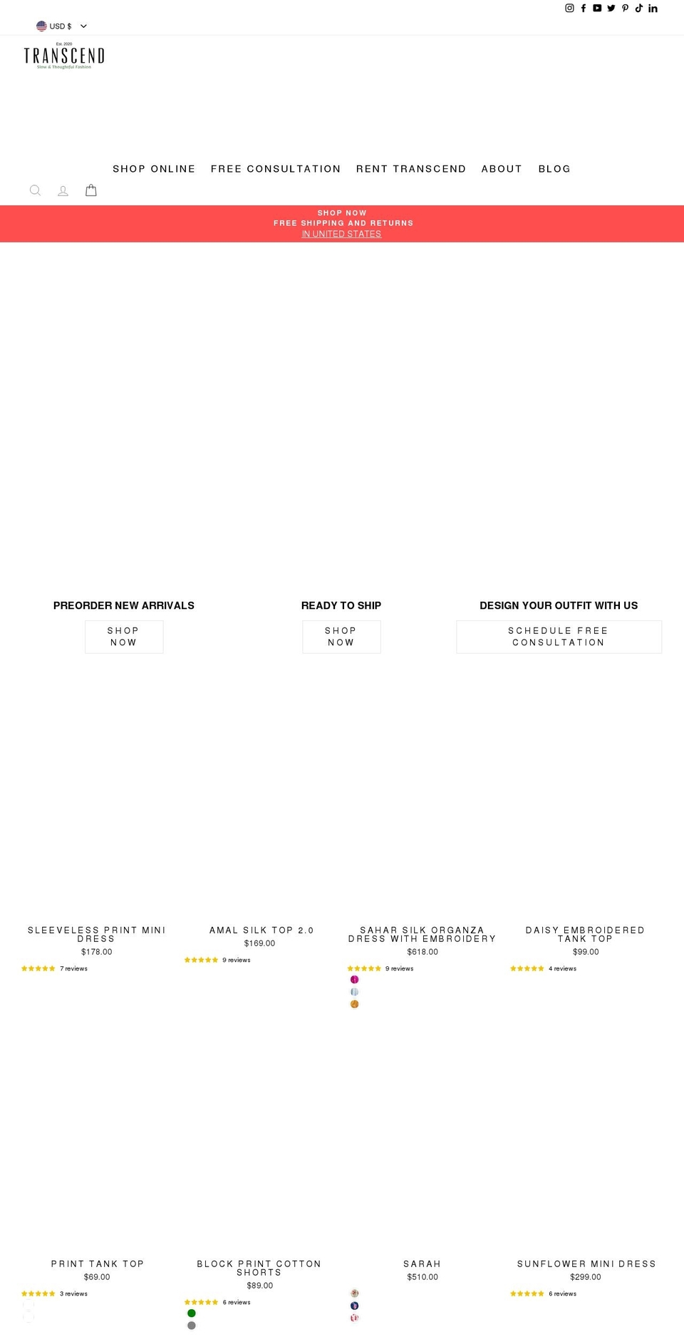 weartranscend.com shopify website screenshot