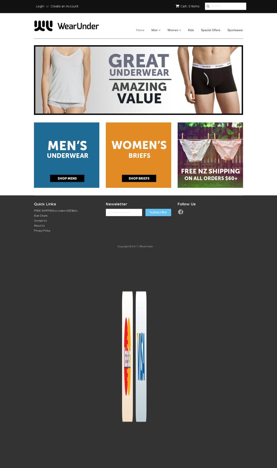 wearunder.co.nz shopify website screenshot