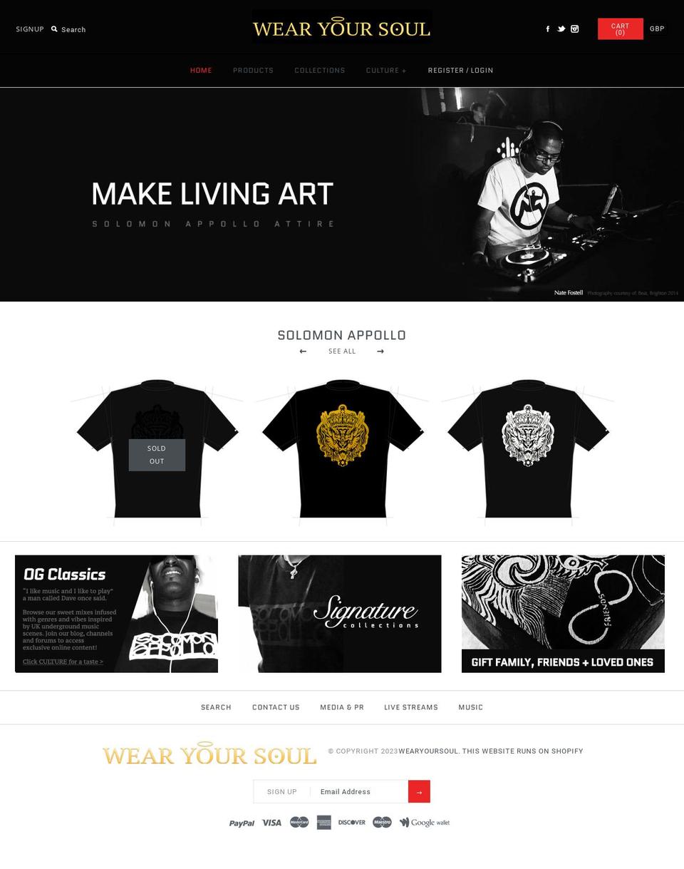 wearyoursoul.co.uk shopify website screenshot