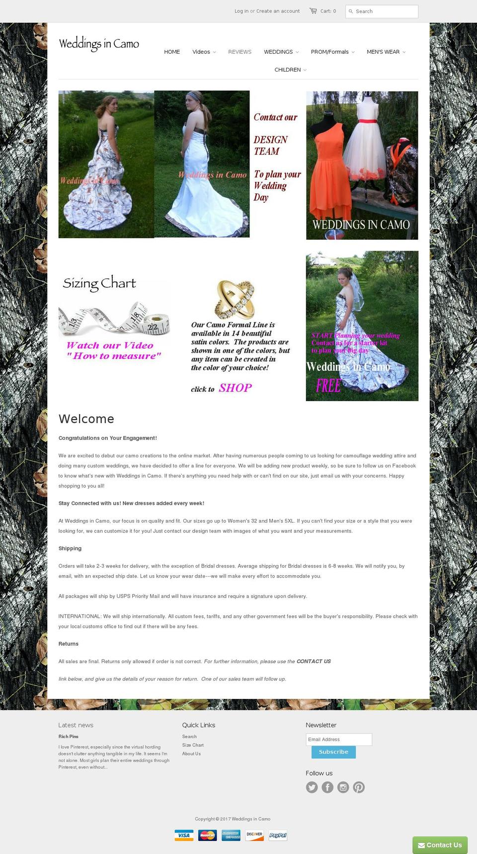 weddingsincamo.com shopify website screenshot