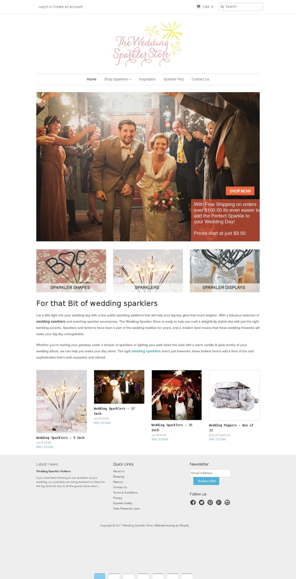 weddingsparklerstore.com shopify website screenshot