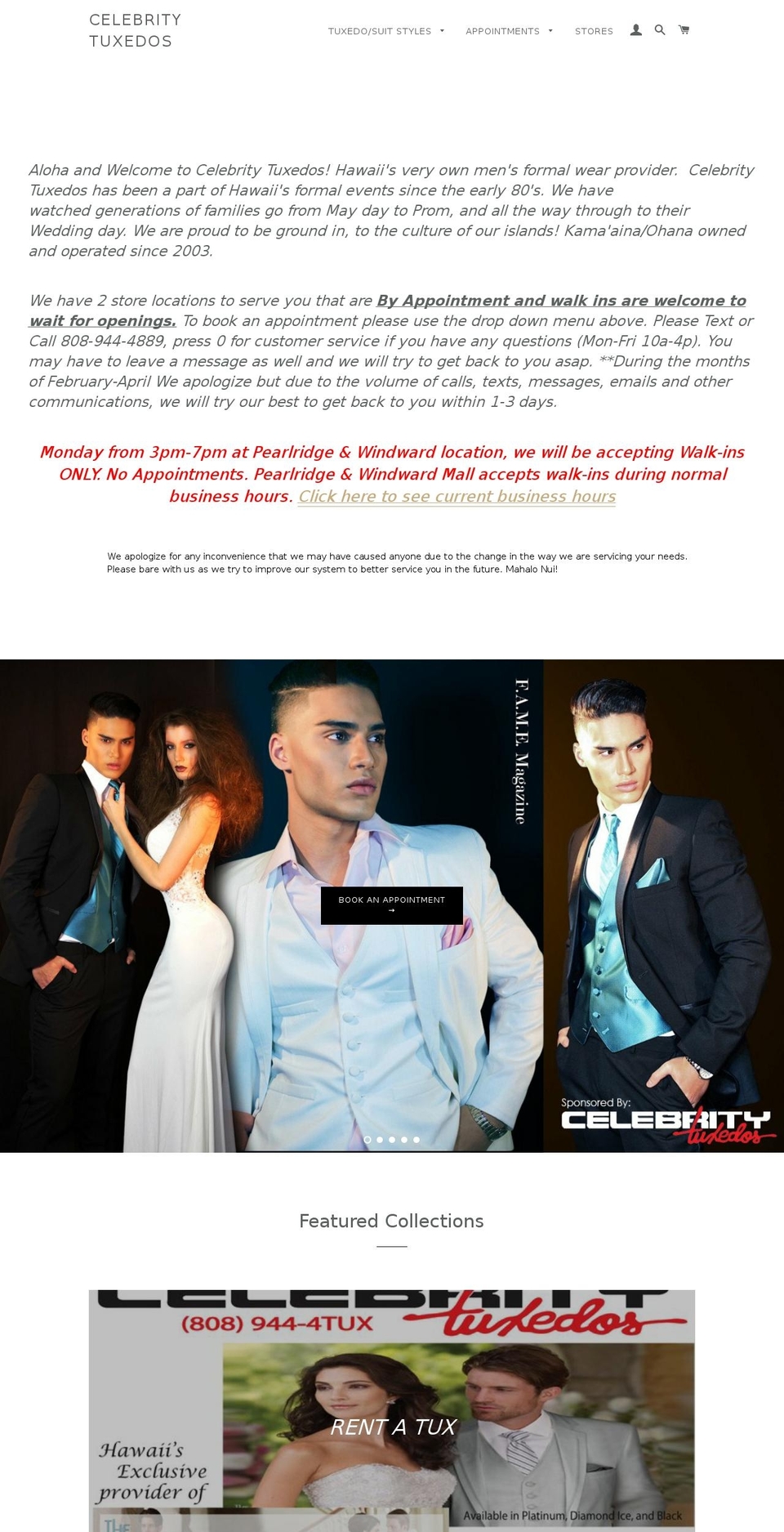 weddingtuxedoshawaii.com shopify website screenshot