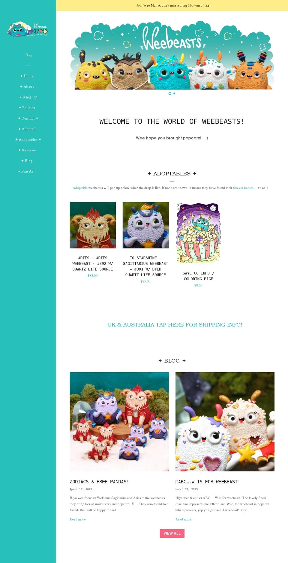 weebeasts.com shopify website screenshot