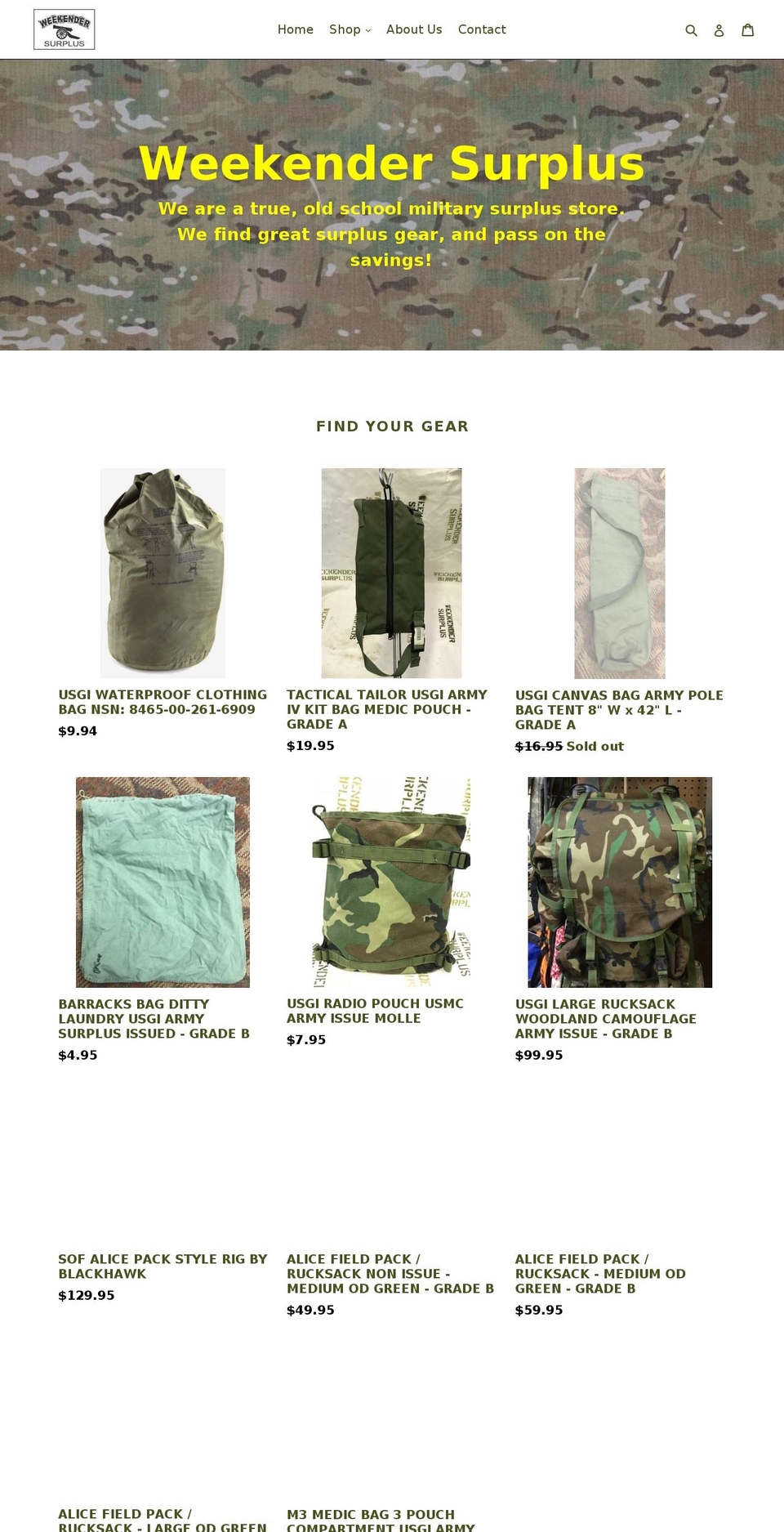 weekender-surplus.myshopify.com shopify website screenshot