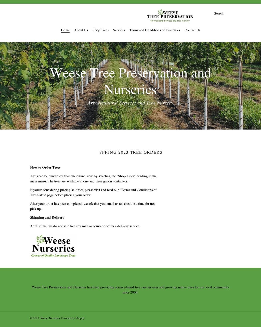 weesetreepreservation.ca shopify website screenshot