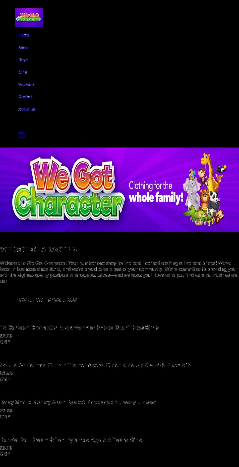 wegotcharacter.co.uk shopify website screenshot