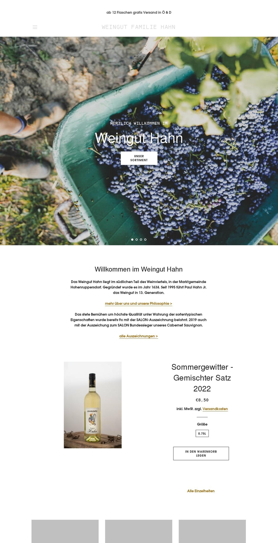 weinguthahn.at shopify website screenshot