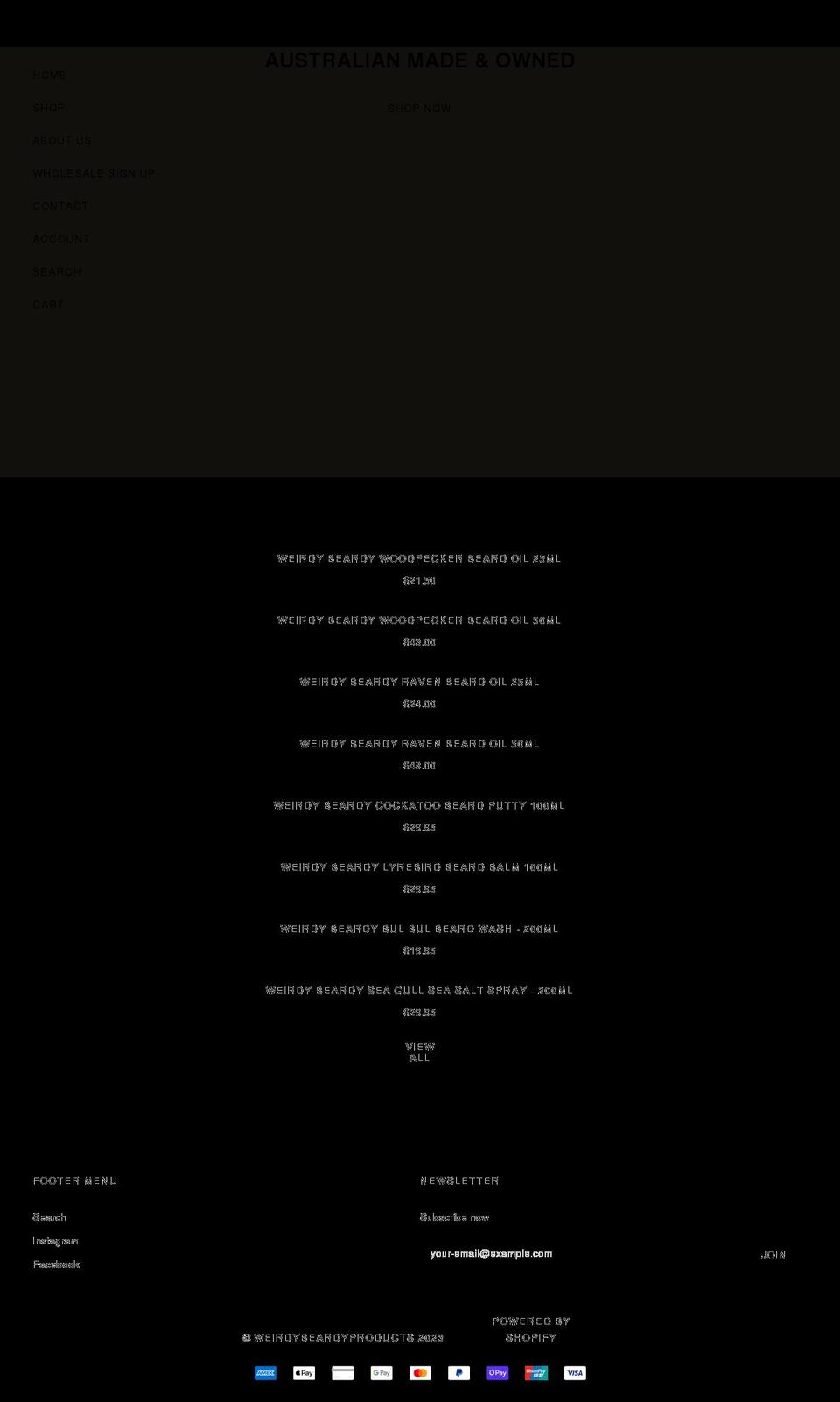 weirdybeardy.com shopify website screenshot