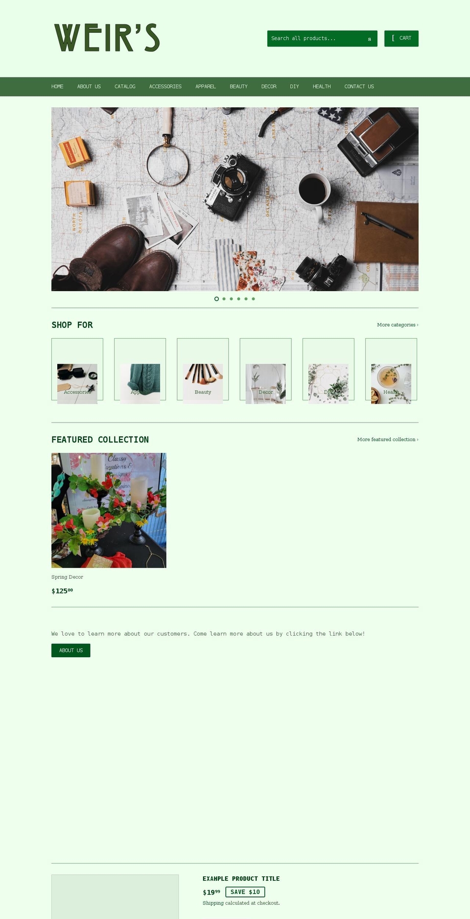 weirscornershop.com shopify website screenshot