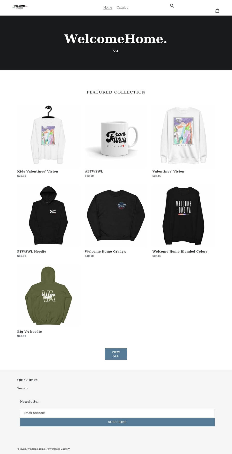 welcomehomeva.com shopify website screenshot