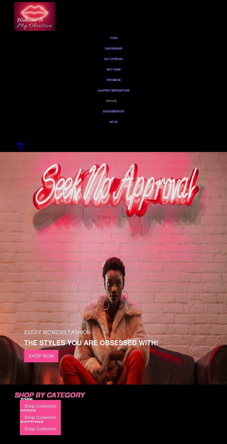 welcometomyobsession.com shopify website screenshot
