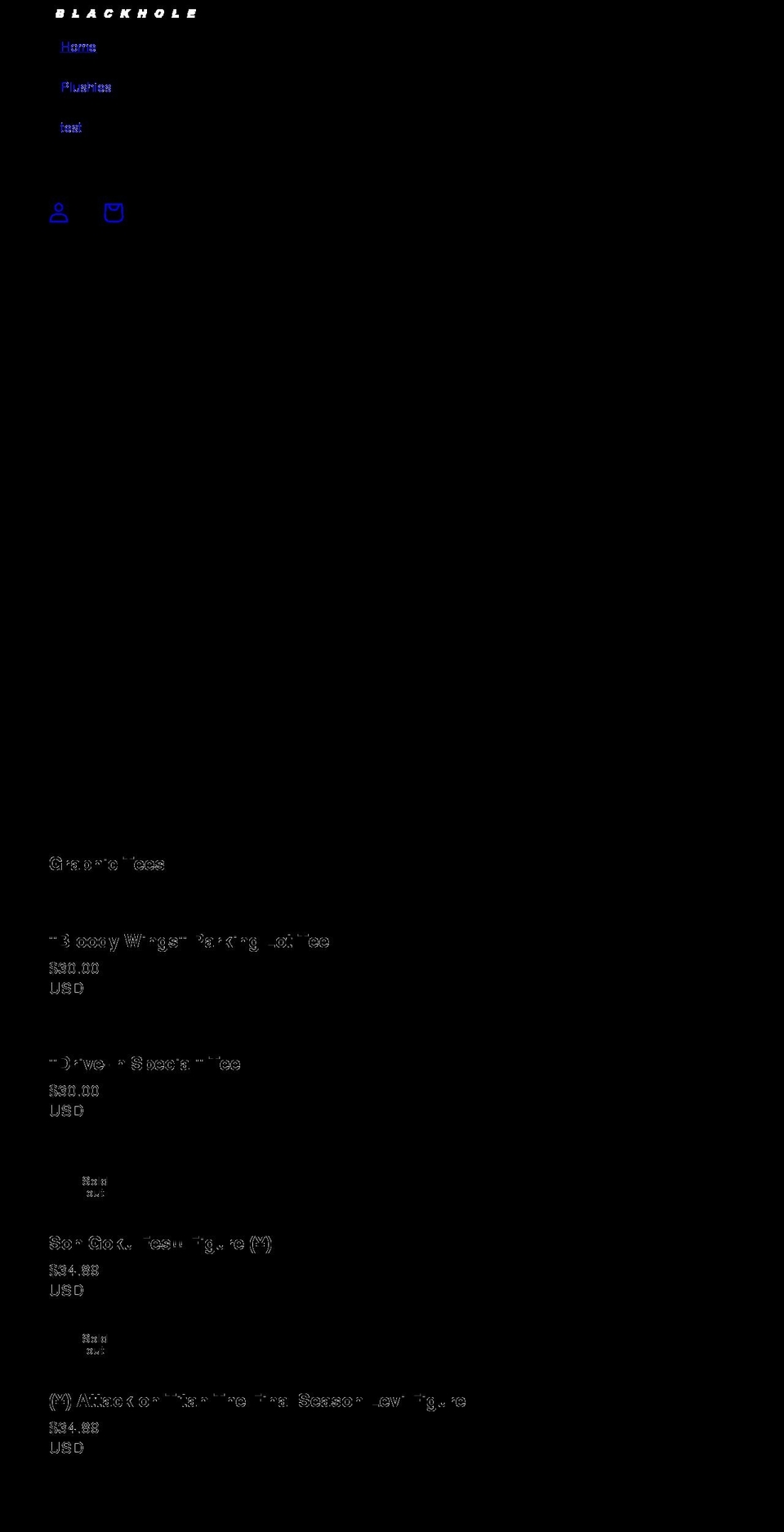 welcometotheblackhole.com shopify website screenshot