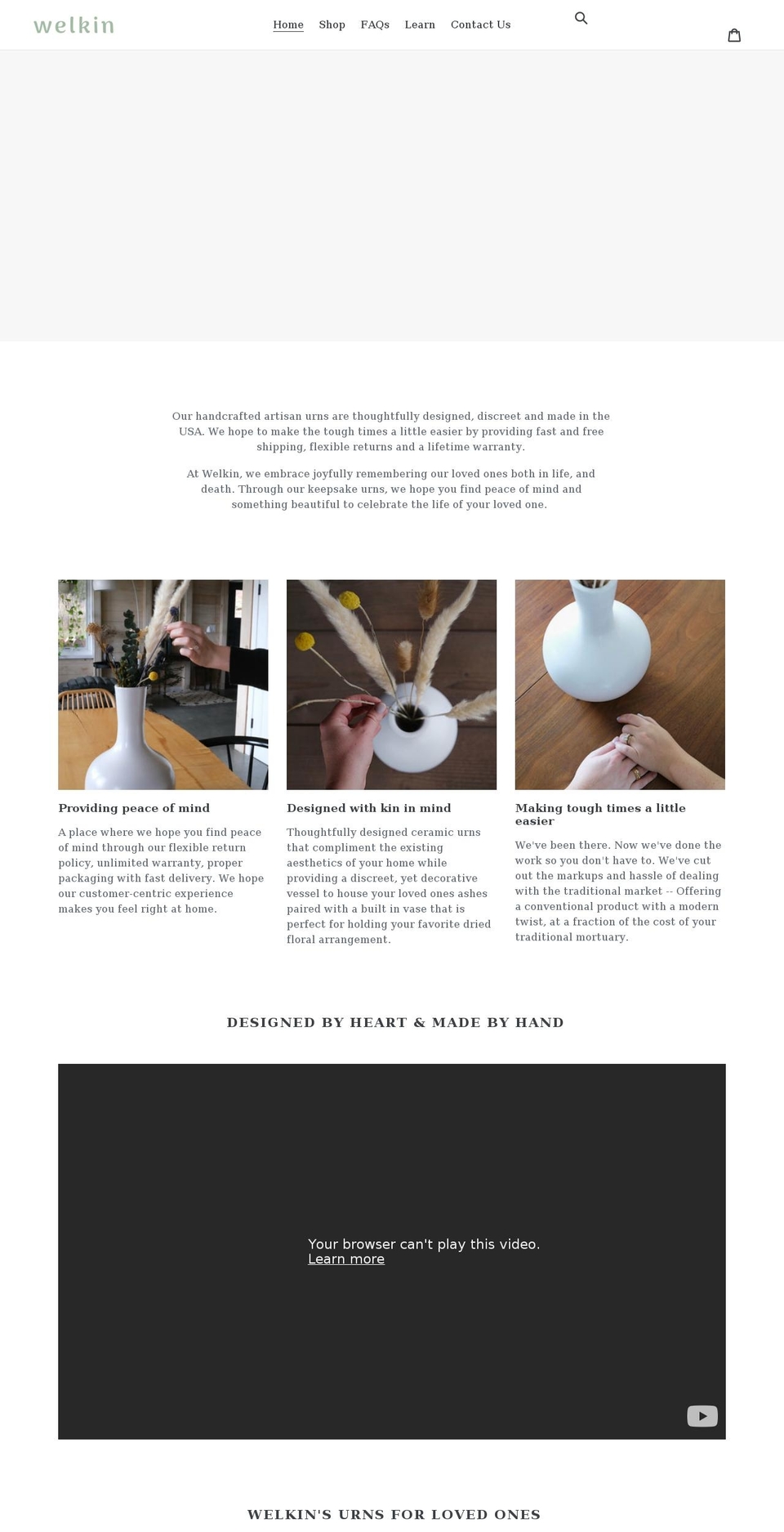 welkinmemorials.com shopify website screenshot
