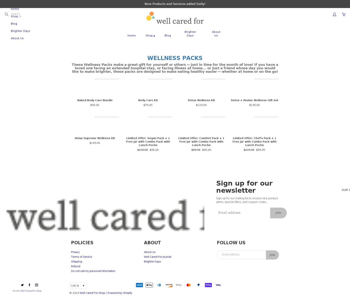 wellcaredfor.net shopify website screenshot