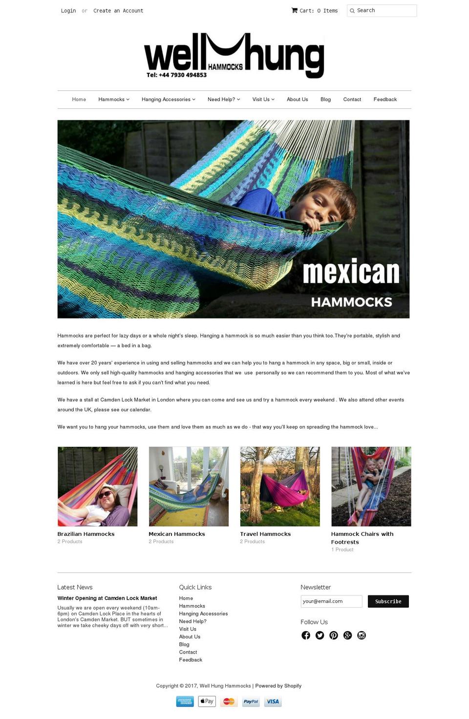 wellhunghammocks.com shopify website screenshot