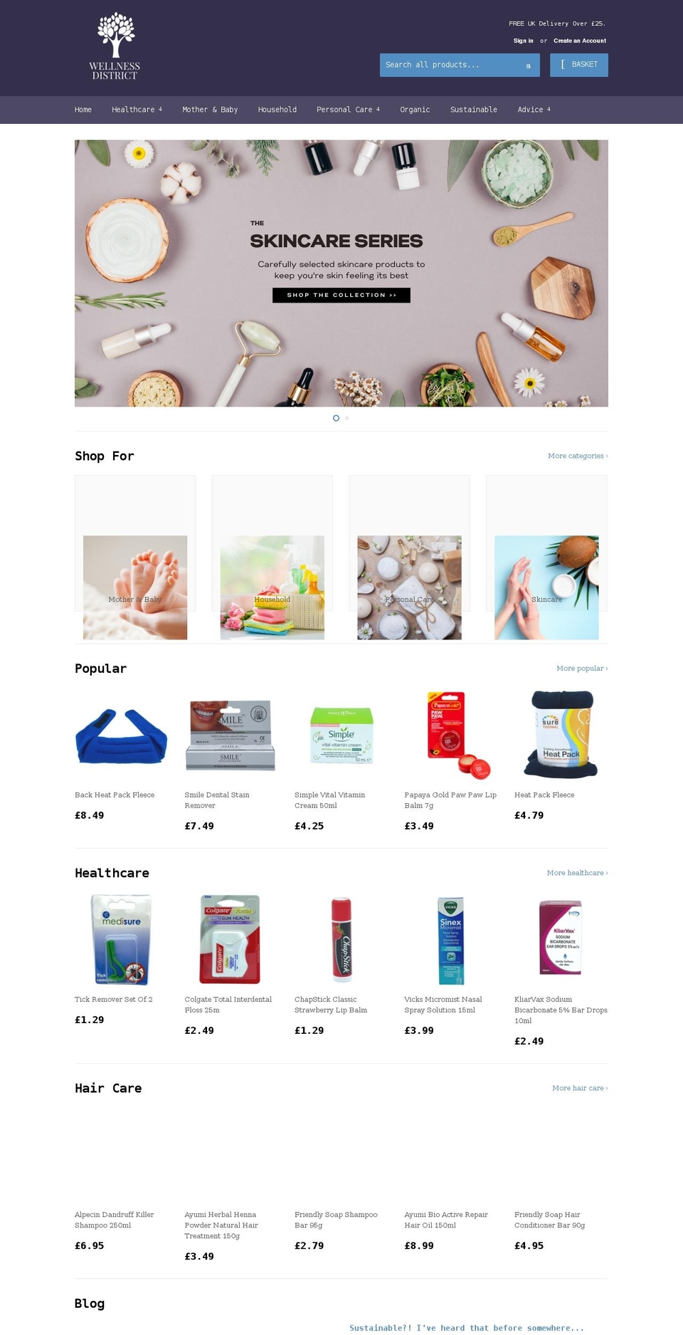 blue Shopify theme site example wellnessdistrict.co.uk