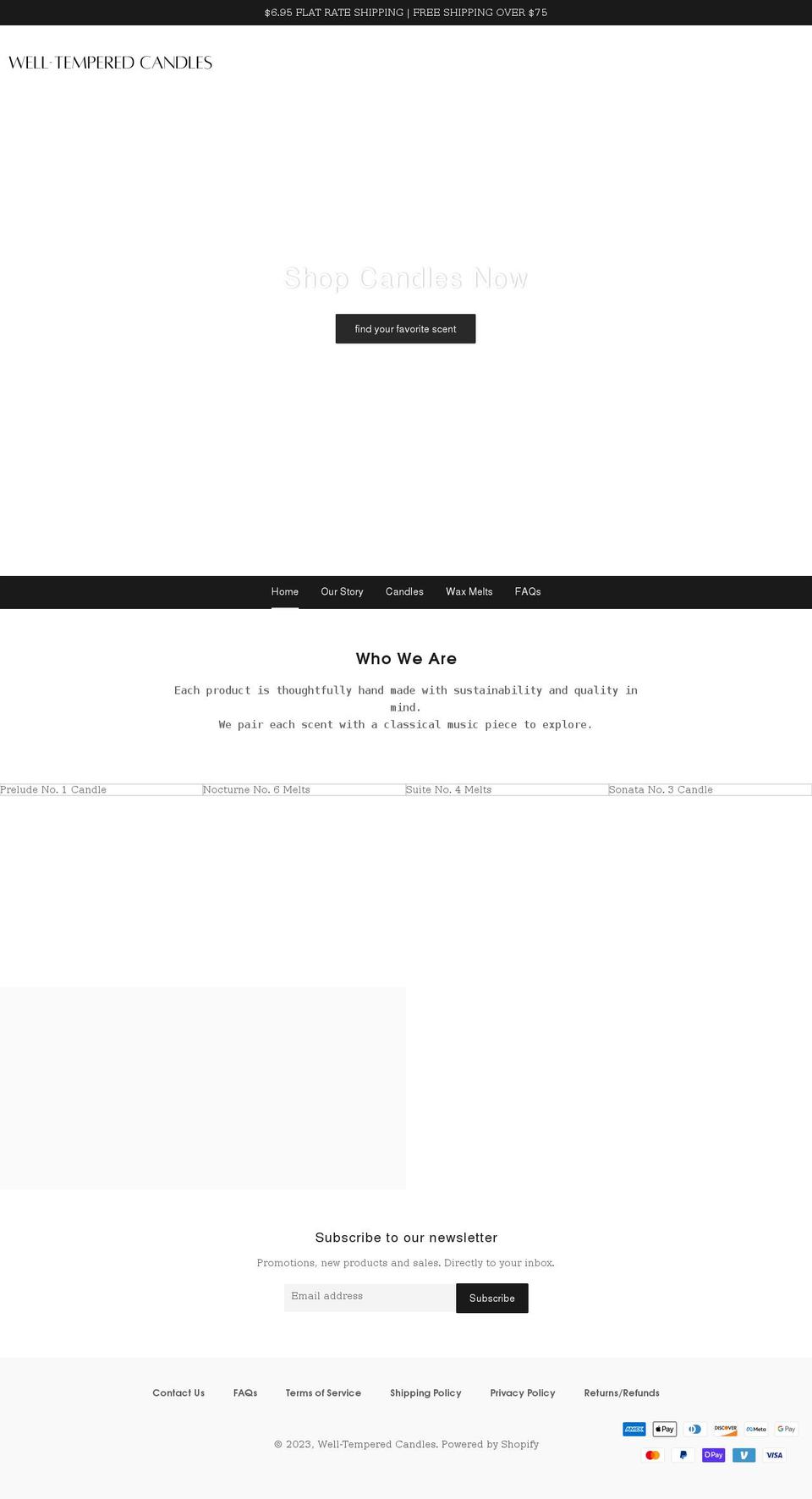 welltemperedcandles.com shopify website screenshot