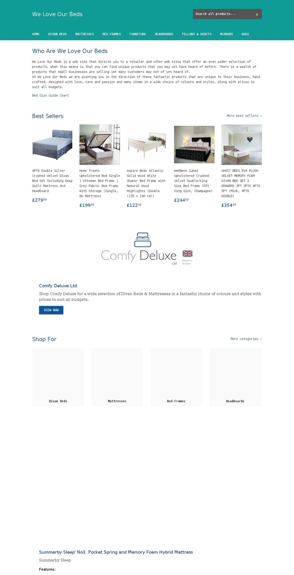 weloveourbeds.co.uk shopify website screenshot