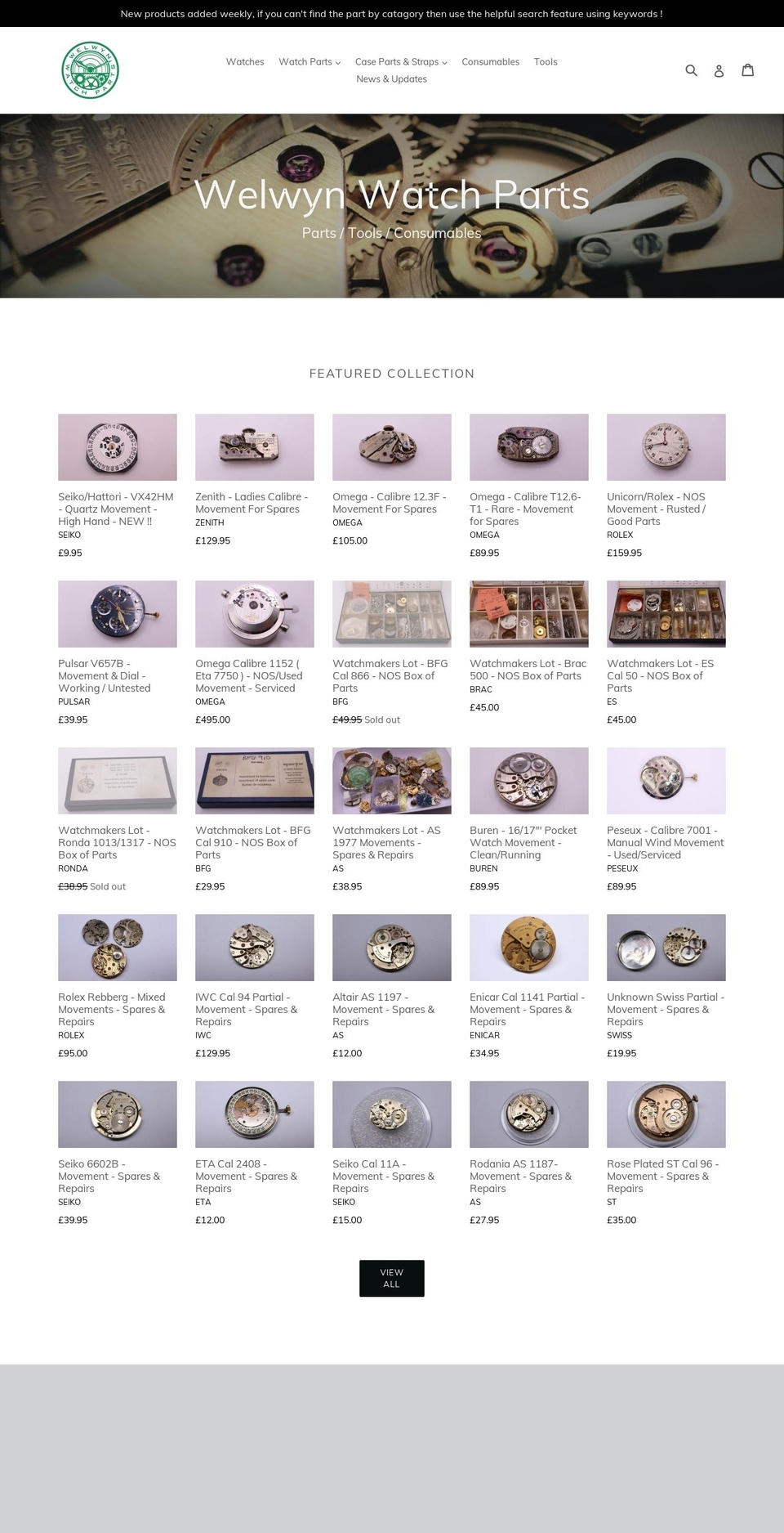 welwynwatchparts.co.uk shopify website screenshot