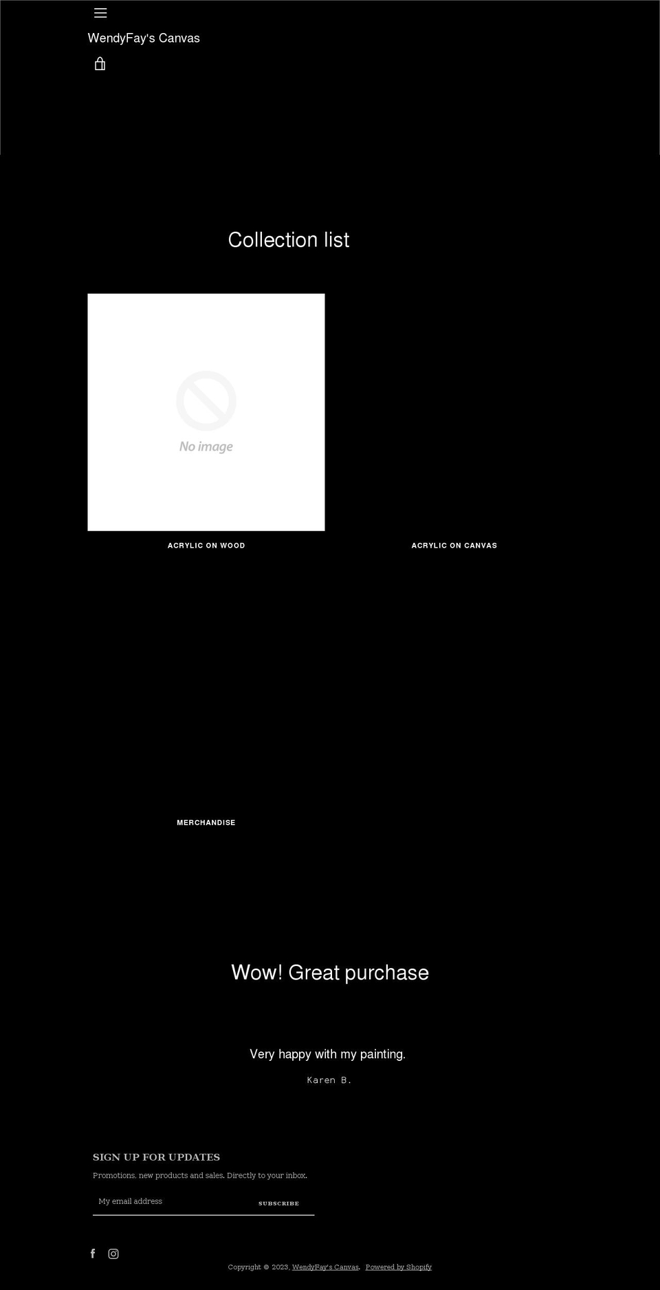 wendyfayscanvas.com shopify website screenshot